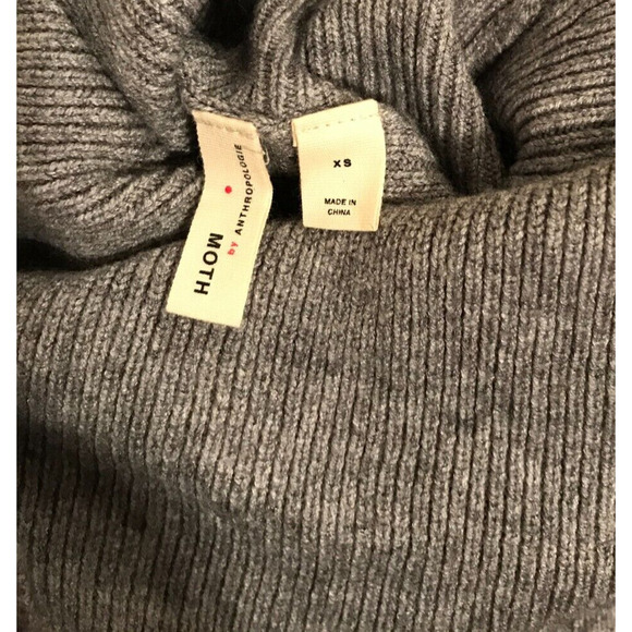 Anthropologie Moth Tisbury Gray Turtleneck Ribbed Diagonal Chevron Sweater - XSM - Picture 7 of 10